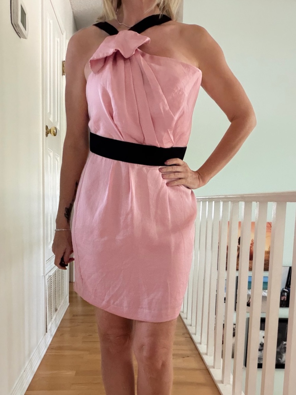 BCBGeneration Pink One-Shoulder Dress with Black Accents